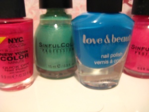 Blue, Slushy, Feeling Great, Hot Pink, Midtown, Super Pink, Mint Apple, Sinful Colors, Love and Beauty, NYC color Minute